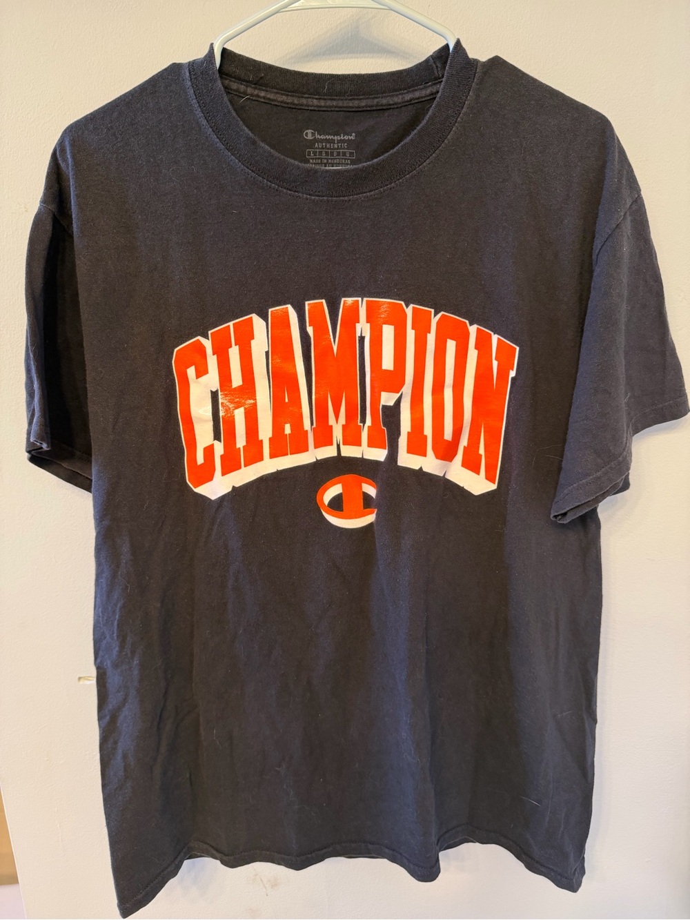 Champion Black Short-Sleeve Tee with Red Logo